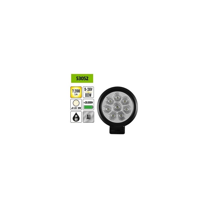 jb-53052: FARO DE TRABAJO DE 8 LEDS 80W REDONDO LUZ DISPERSA